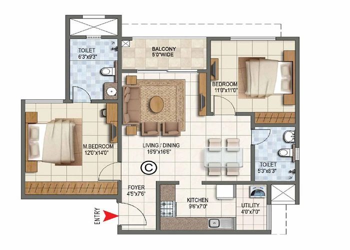 Brigade Stellaris Velachery 2bhk floor plan
